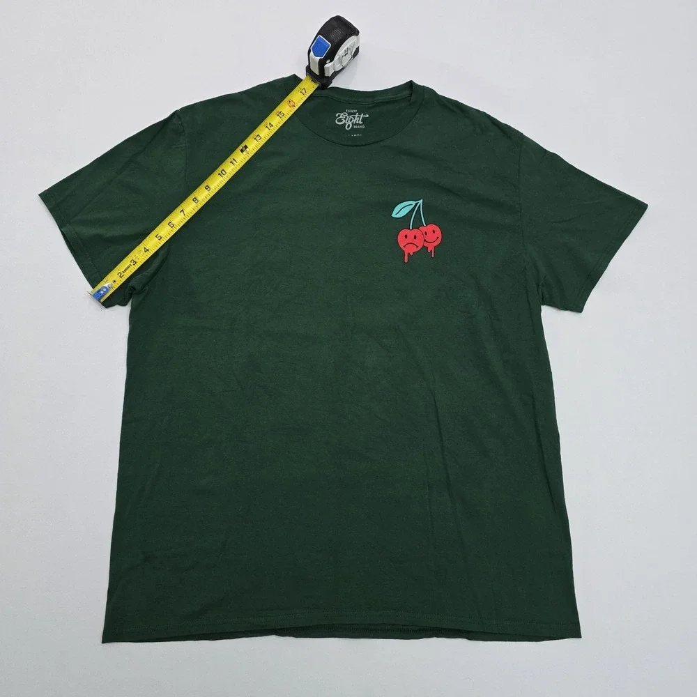 Eighty Eight Brand Mens Antisocial Cherry Graphic T-Shirt Green 2XL Streetwear